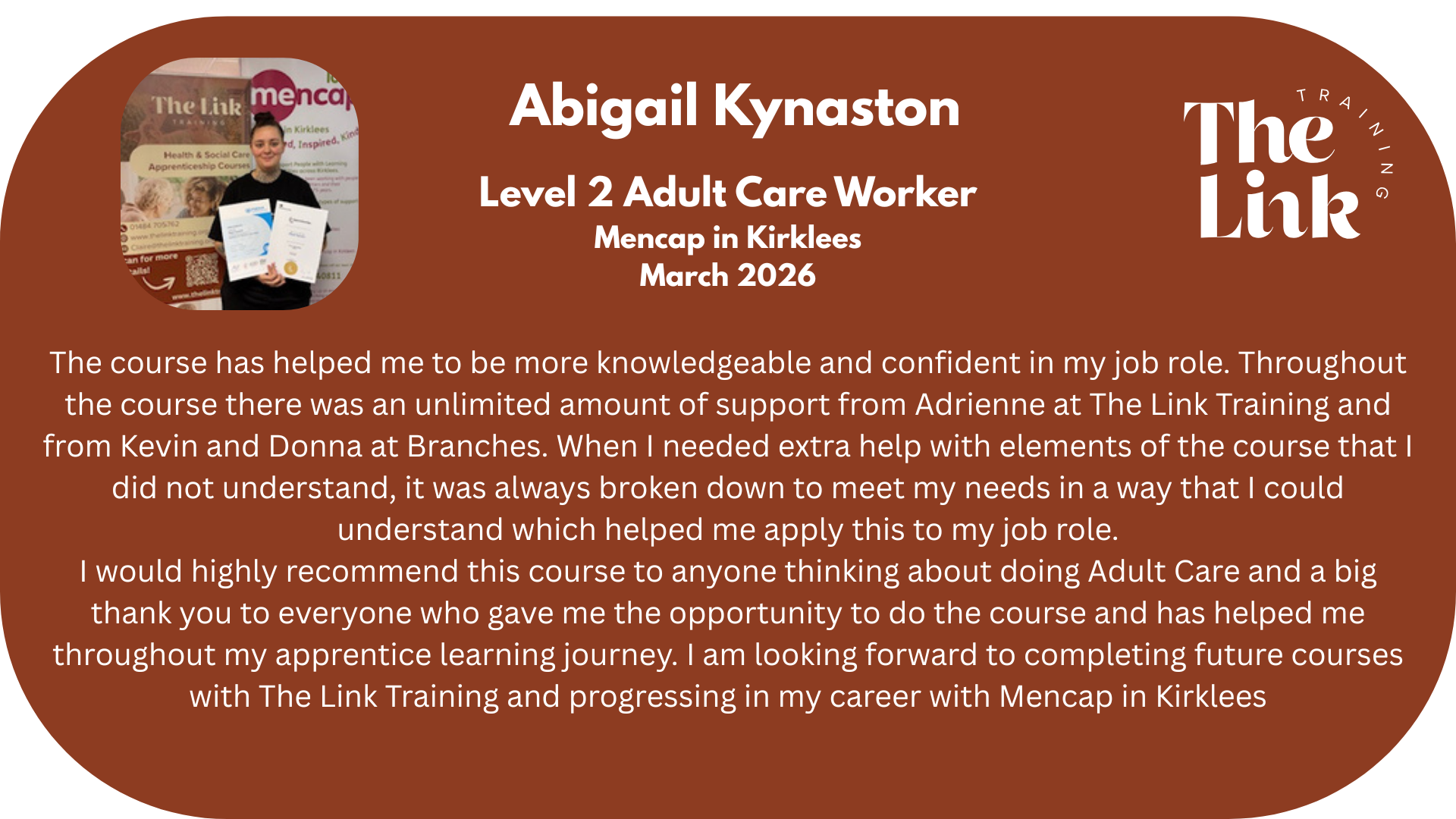 Student Testimonial about the Level 2 Adult Care Apprenticeship
